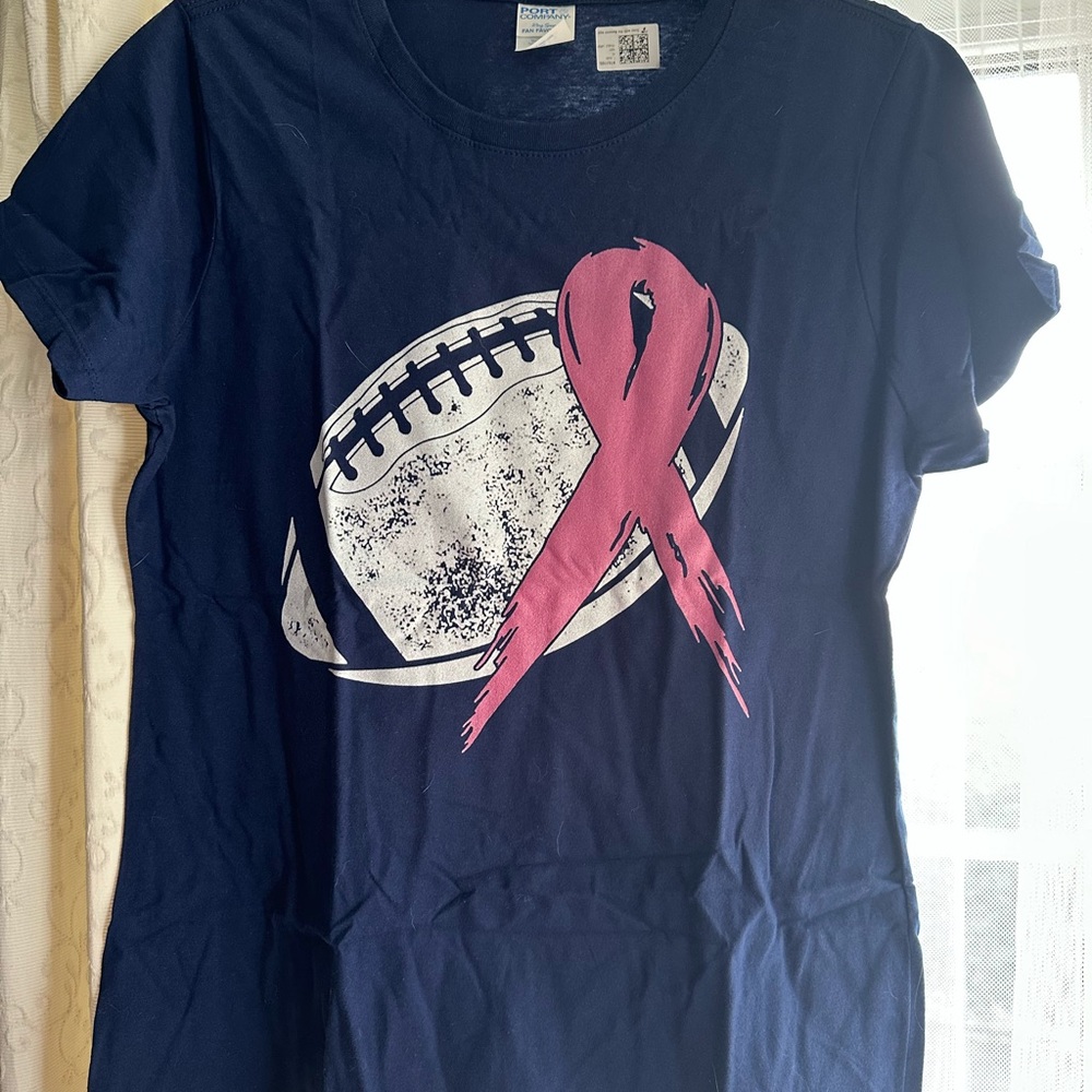 Navy T-Shirt with Football and Pink Ribbon Design